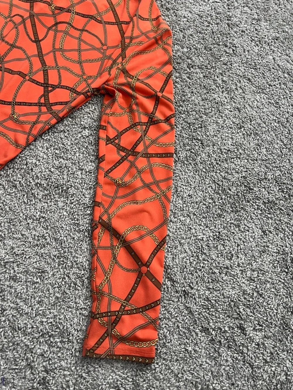 Michael Kors Women’s Long-Sleeve Orange Lace-up Tie Ribbon Chain Printed -Size M